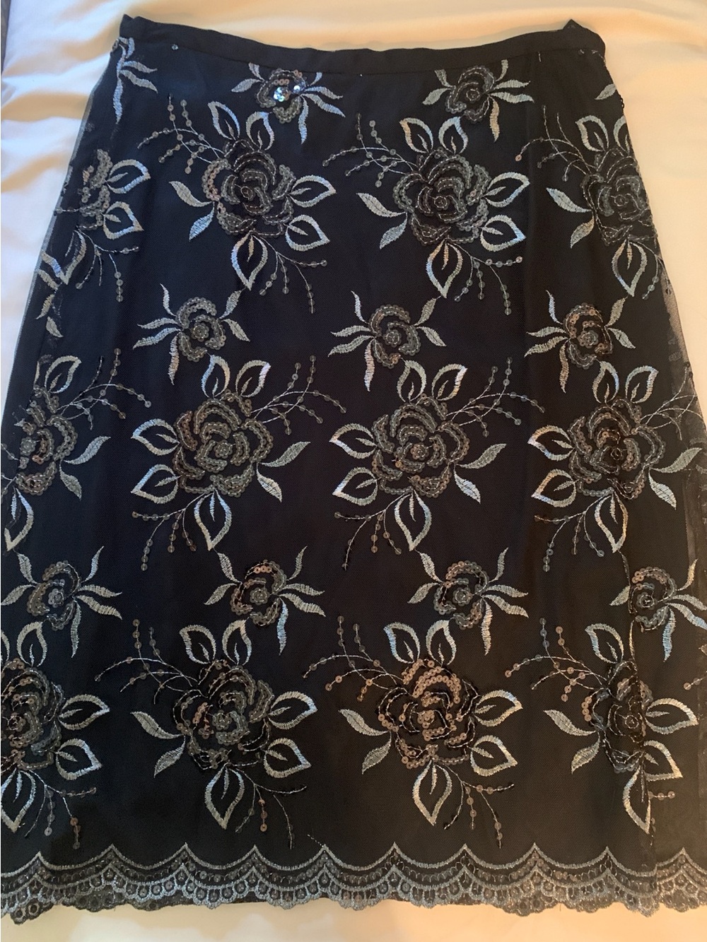 Grace Elements Black Skirt with Silver Floral Embroidery